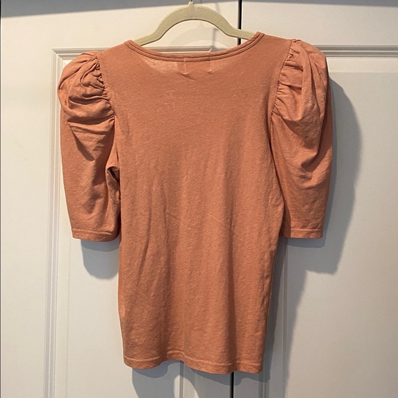 Nation Ltd Salmon Pink Puffed Shoulder T shirt. Size Extra Small. Pima Cotton. - Picture 7 of 8